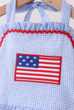 Blue flag applique gingham ruffle one-piece swimsuit