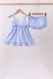 Blue flag embroidery ruffle bloomer set