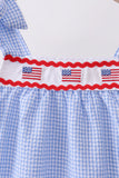 Blue flag embroidery ruffle dress
