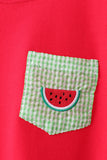 Red watermelon embroidery shorts set