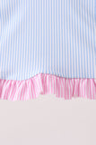 Blue stripe ruffle rashguard set