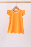 Orange flutter sleeve scalloped top