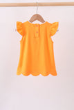 Orange flutter sleeve scalloped top