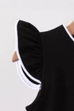 Black flutter sleeve scalloped top