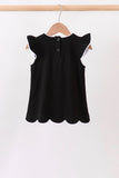 Black flutter sleeve scalloped top