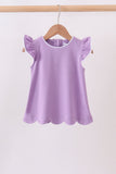 Dark purple flutter sleeve scalloped top