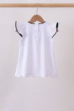 Snow white flutter sleeve scalloped top