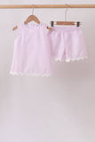 Pink Seersucker Stripe Scalloped Shorts Set