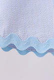 Blue Seersucker Stripe Scalloped Shorts Set