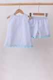 Blue Seersucker Stripe Scalloped Shorts Set