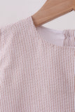 Khaki Seersucker Stripe Scalloped Shorts Set