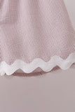Khaki Seersucker Stripe Scalloped Shorts Set