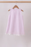 Pink Seersucker Stripe Scalloped Dress