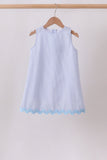 Blue Seersucker Stripe Scalloped Dress