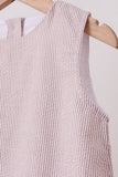 Khaki Seersucker Stripe Scalloped Dress
