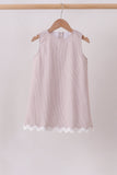 Khaki Seersucker Stripe Scalloped Dress