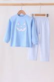 Blue Jack-O-Lantern applique pants set