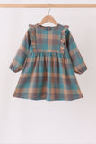 Teal Plaid Ruffle Dress