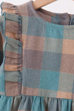 Teal Plaid Ruffle Dress