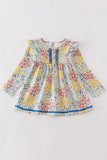 Platinum Blue floral print ruffle dress