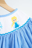 Blue snow princess hand smocked gingham dress