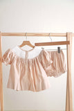 Khaki he is risen hand-smocked girl bloomer set