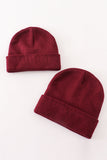 Burgundy ribbed basic knit beanie hat