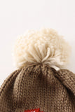 Brown pompom mushroom cable beanie hat