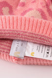 Pink pompom leopard cable beanie hat