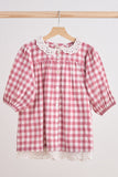 Pink gingham flannel lace  dress