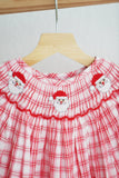 Red christmas santa claus hand smocked plaid dress