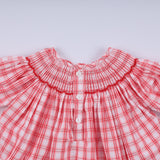 Red christmas santa claus hand smocked plaid bloomer set