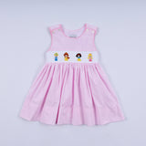 Pink princess hand smocked plaid dress