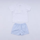 Blue character hand smocked gingham shorts set