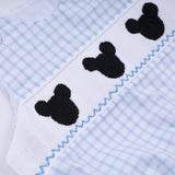 Blue character hand smocked gingham bubble