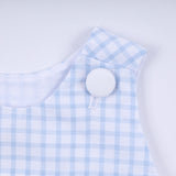 Blue character hand smocked gingham bubble