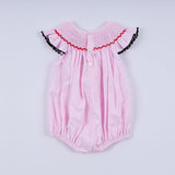 Red character hand smocked plaid ruffle bubble