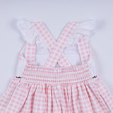 Pink character hand smocked gingham ruffle dress
