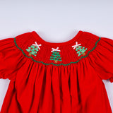Red christmas tree hand smocked romper