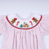 Red gingerbread hand smocked bubble