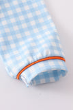 Blue plaid pumpkin embroidery boy set