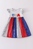 Silver Patriotic sequin ruffle dress