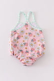 Pink floral strawberry print one-piece girl swimsuit
