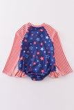 Navy Patriotic star print rashguard girl swimsuit