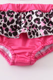 Pink barbie print leopard 2pc girl swimsuit