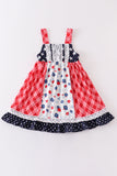 Patriotic floral plaid lace smocked dress