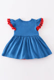 Blue apple applique back to school girl bubble