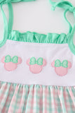 Green character applique plaid ruffle dress