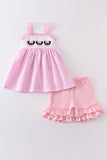 Pink character french knot seersucker girl set