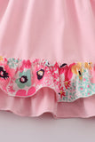 Pink floral print girl ruffle dress